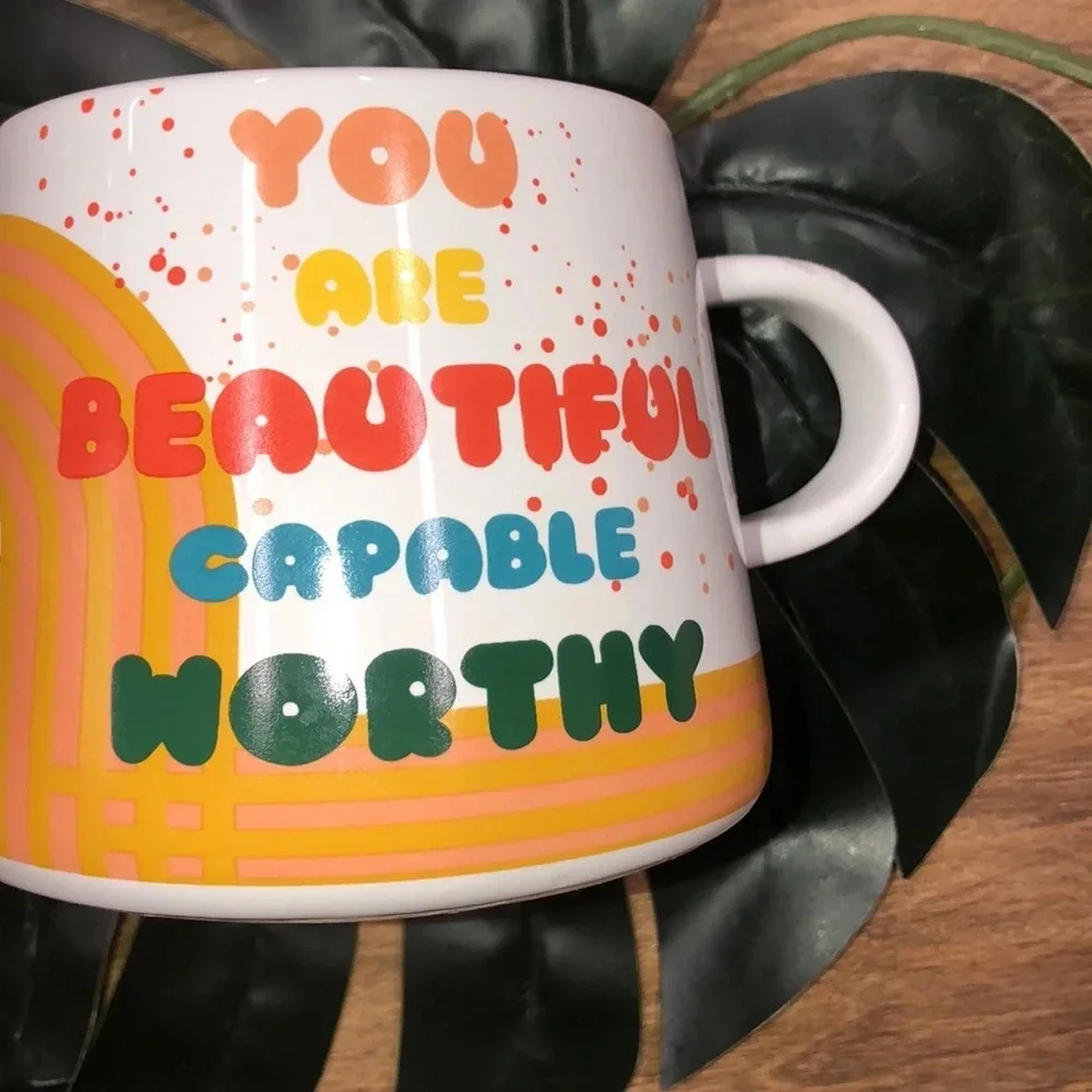 Adorable rainbow 70’s boho style coffee/tea mug